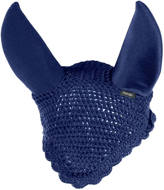 HORZE Supreme Silent Crochet Ear Bonnet, Sound Dampening Comfortable Horse Fly Mask with Ears, Breathable Sound Proof Foam, for Sensitive Horses and Ponies- Peacoat Dark Blue Bonnet, Horse