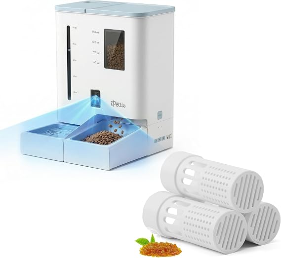 iPettie FW54 Camera Version Automatic Feeder and Water Dispenser with 3 Replacement Filters Bundle