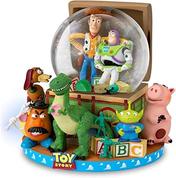 The Bradford Exchange Disney Pixar Toy Story Musical Glitter Globe Hand-Painted Woody and Buzz Lightyear Figurine with 6 Characters on Base
