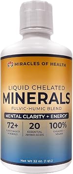 Liquid Chelated Minerals - Organic Humic Fulvic Mineral Blend - 72+ Plant-Based Minerals, 20 Essential Amino Acids - 100% Natural - 1 Month Supply, 32 fl. oz