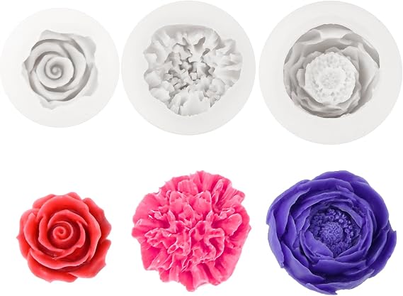3 Pieces Silicone Flower Moulds, for Candle Soap Making