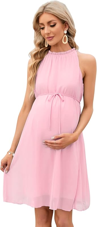 KOJOOIN Womens Maternity Halter Neck Dress