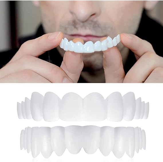 2 Pairs Instant Veneers False Teeth Veneers Top And Bottom Dentures Silicone Fake Teeth Dental Prostheses Temporary Dentures Teeth Braces Covering Bad Teeth for Men Women [Energy Class A]