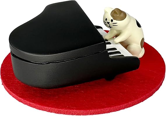 Refintural Cute Cat Playing Piano Statue - Resin Sculpture for Desk Decor in Office, Bedroom, or Fairy Garden (No-Sound Piano Statue)