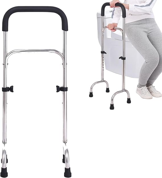 Walking Stick for Elderly, Multifunctional Standing Aid Frame, Adjustable Four Leg Wide Base Stable Stainless Steel Canes Standing Mobility Aid