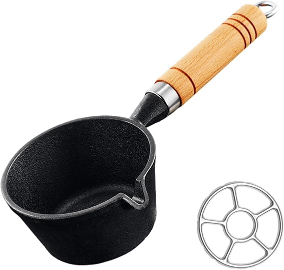 Mini Cast Iron Butter Warmer Pot - 8 oz, Black, Uncoated, No Lid, Includes 1 pcs Cast Iron Griddle Pan