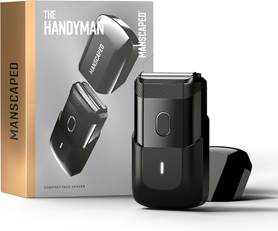 MANSCAPED The HandymanTM Compact Face Shaver Portable Mens Travel Facial Hair Groomer, USB-C Rechargeable Razor, Electric Foil Face Shaver, Waterproof, Cordless, Dual-Action SkinSafe Foil Blades