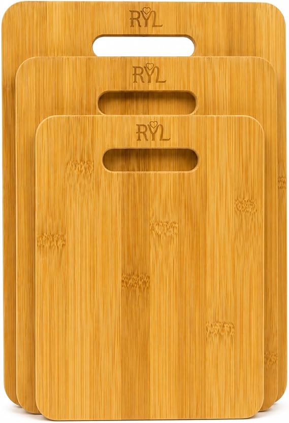 Radiate You Love Bamboo Cutting Board Set 3 Piece Wooden Chopping Boards for Kitchen Eco-Friendly, Knife-Friendly Cutting Boards for Meat, Vegetables, Cheese & Bread