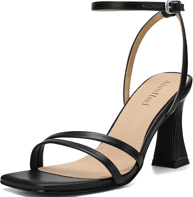AIUNIIND Chunky Heels for Women, Square Open Toe Strappy Sandals, 3.15 Inch
