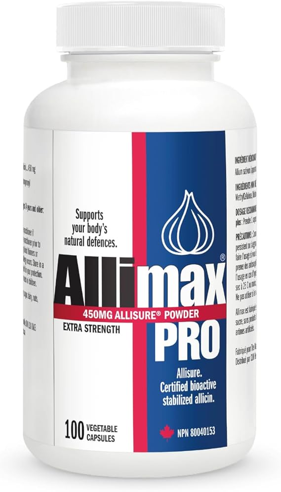 Allimax Pro Practitioner Strength 450 mg Allicin from Garlic, 100 Vegetarian Capsules (Vegicaps), Stabilized AlliSURE Allicin, Supports Normal Immune Function, Non-GMO