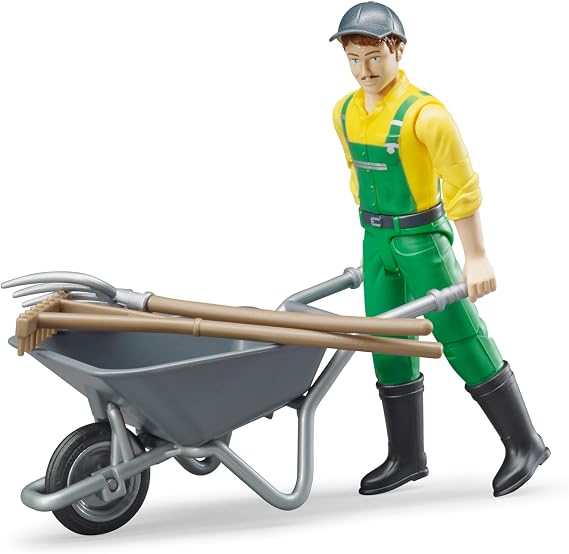 Bruder 62610 Farmer Figure Set with Accessories, 1:16 Scale Realistic Toy | 1:16 scale, farmer with dungarees and cap, made in Germany, ages 4+
