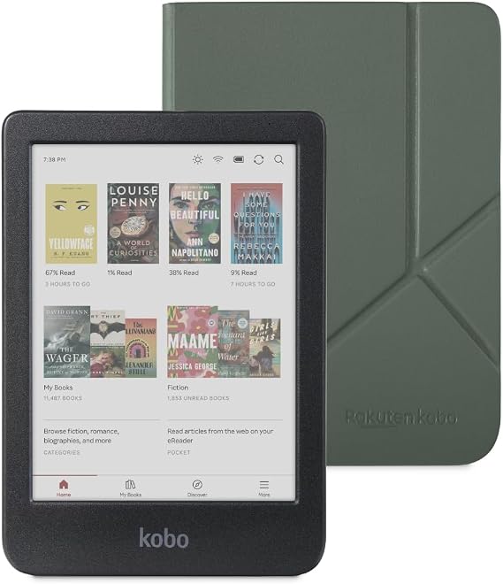 Kobo Clara Colour Black eReader & Misty Green SleepCover Bundle | 6 Glare-Free Colour E Ink Kaleido 3 Display | Dark Mode Option | Waterproof | Built-in-2-Way Stand Cover