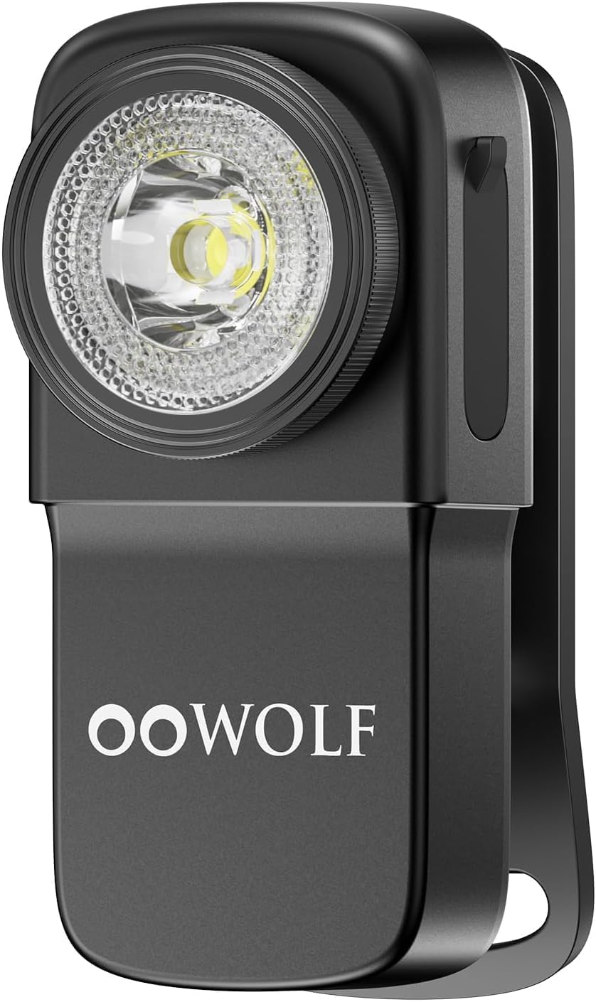 OOWOLF EDC Clip Small Torch - Rechargeable Flashlight Magnetic Base USB-C Mini 250 Lumens Red Light for Hiking, Cycling, Working, Safety Warning [Energy Class A]