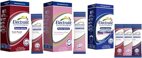 Electrolit Electrolytes Powder Packets, Strawberry Kiwi, Variety Pack & Fruit Punch Bundle, Hydration Packets for Dehydration & Rehydration, Post Workout Drink Mix, Gluten Free Water Enhancer Sticks