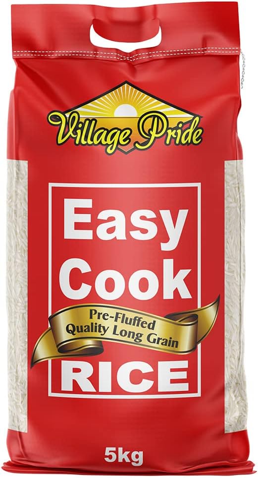 Village Pride Easy Cook Rice - 5kg Bag of Premium Quality, Pre-fluffed and Long-Grain Rice for Quick, Aromatic, and Versatile Rice Dishes