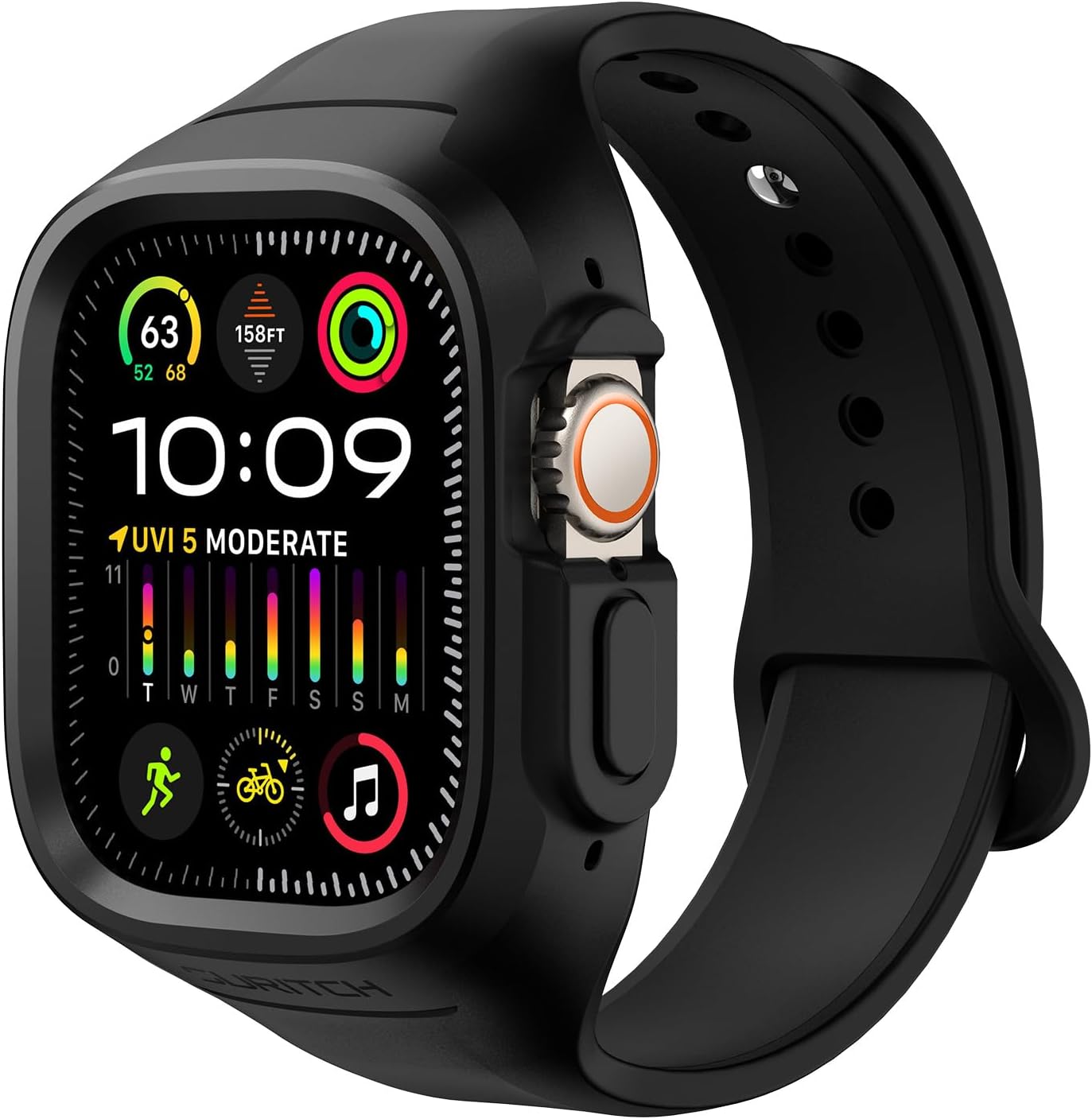 SURITCH Sport Band for Apple Watch Ultra 2Ultra Case with Band 49mm, Soft Silicone Shockproof Rugged Protective Replacement Strap with Case for iWatch UltraUltra 2 49mm Men Women, Black