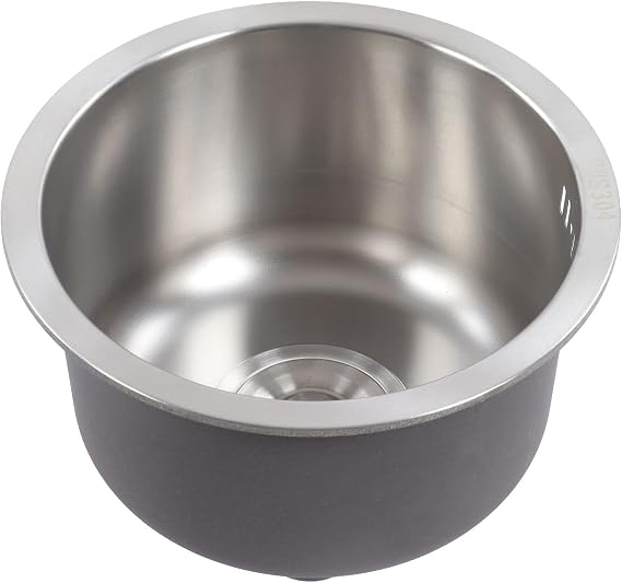 Fafeicy Stainless Steel Basin, Mini Round Kitchen Sink Stainless Steel Bar Round Basin with Drainpipe Fitting 30cm Diameter Stainless, drains & strainers