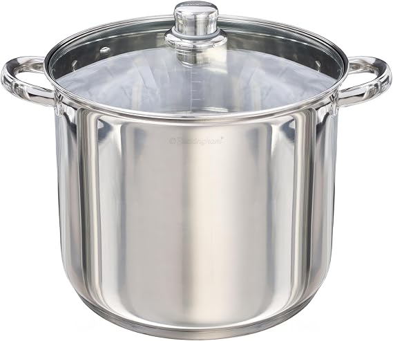 Buckingham Induction Stainless Steel Stock Pot Cooking Stew Soup Casserole Pan Hob with Glass Lid, 26 cm / 11 litres Silver