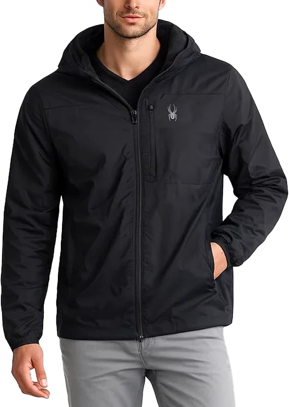 Spyder Mens Windbreaker Jacket - Lightweight Insulated Water-Resistant Active Zip Up Hooded Windbreaker Jackets for Men