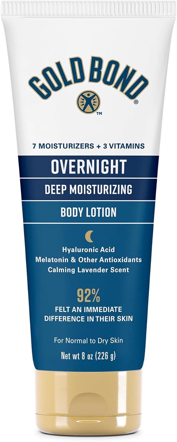 GOLD BOND Ultimate Overnight Deep Moisturizing Lotion 8oz | Skin therapy body & hand cream with hyaluronic acid, non-greasy, lavender scent for normal to dry skin, no parabens and dyes
