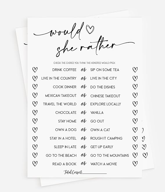 All Ewired Up 50 Would She Rather Game (50-Cards) Fun Baby Bridal Shower Birthday Party Game Activity, Gender Neutral Boy or Girl, Minimalist