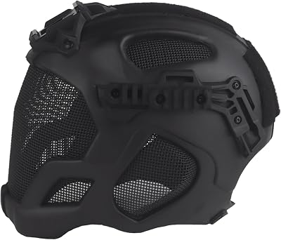 Full Face Airsoft Helmet with Reinforced Mesh Mask, Tactical Side Rails & Adjustable Fit for Outdoor Sports, Paintball & Airsoft Battles