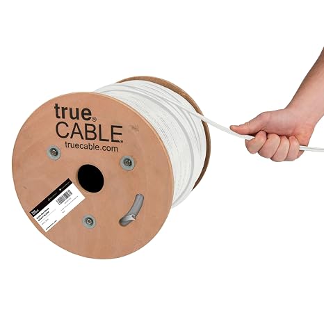 TRUE CABLE Cat6 Direct Burial Bulk Ethernet, Gel Filled, Unshielded, 500ft, White, Outdoor OSP Jacket, Waterproof, UV Resistant, 23AWG Solid Bare Copper, 550MHz, PoE++ (4PPoE)