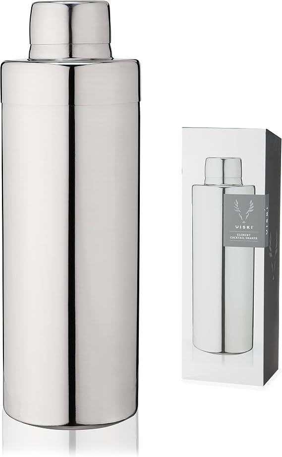 Viski Element Stainless Cocktail Shaker with Strainer, Lightweight Shaker, Bartending Tools, Mix Drink Accessories, 24oz, Silver