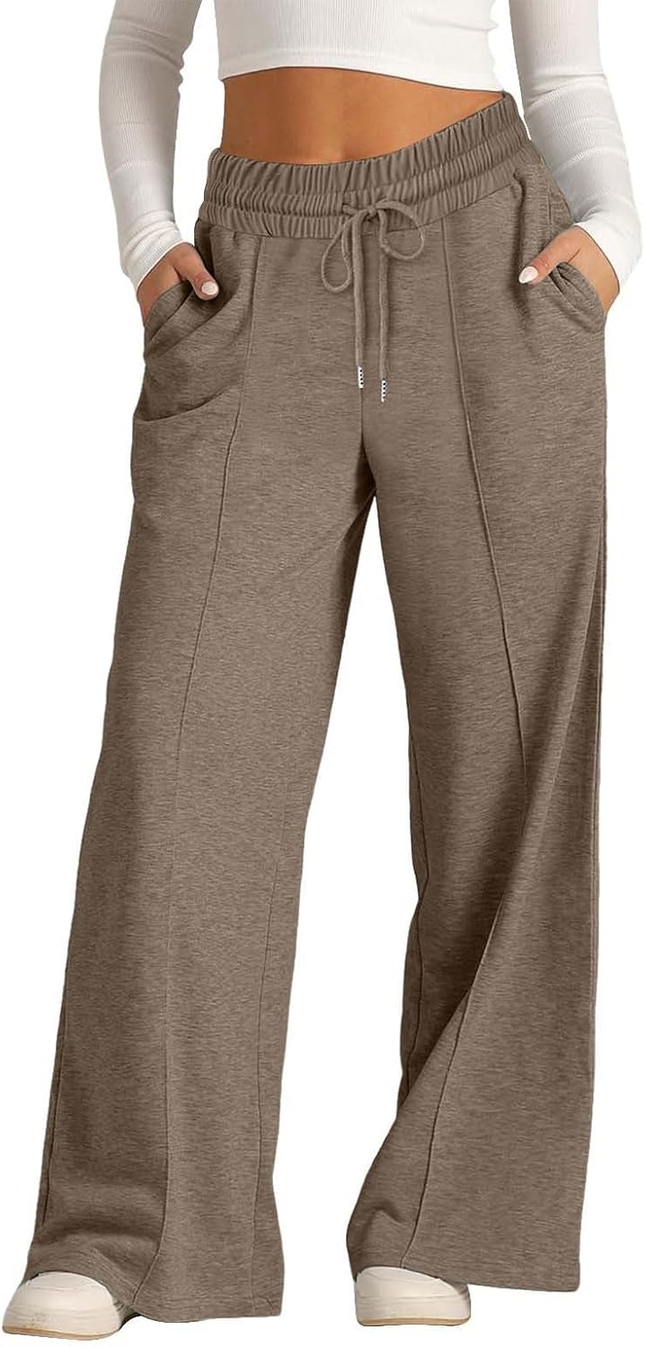SHAOBGE Oversized Wide Leg Sweatpants Women Elastic Drawstring Straight Leg Sweatpants Low Waisted Baggy Lounge Pants Pocket