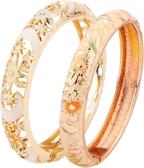 UJOY Vintage Jewelry Cloisonne Handcrafted Enameled Gorgeous Rhinestone Hinged Cuff Bracelet Bangles Gifts 88A