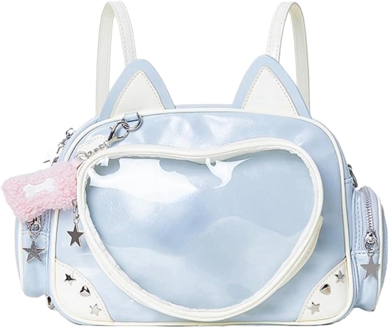 Kawaii Ita Bag Cat Pin Backpack Shoulder Crossbody Bag for Miku Anime Heart Clear Layer with Insert