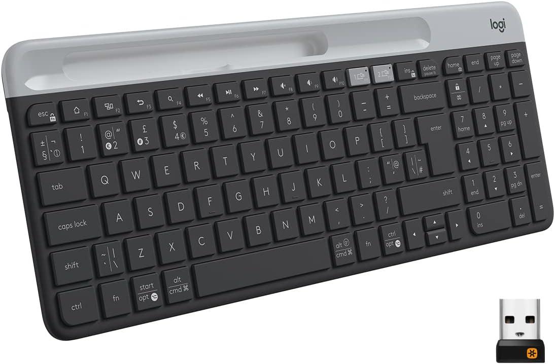 Logitech K580 İnce Çoklu Cihaz Özellikli Kablosuz Klavye, Kompakt Modern, Telefon Tutucu, 24 Ay Pil Ömrü, 10 m Kullanım Mesafesi, Bluetooth Türkçe Q Klavye, Siyah