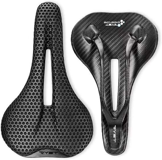 3D Printed Carbon Fiber Bike Saddle,Breathable/Waterproof/Light Unisex Cushion Seat for BMX, MTB & Road-Black(Full Carbon Fiber&Nylon)