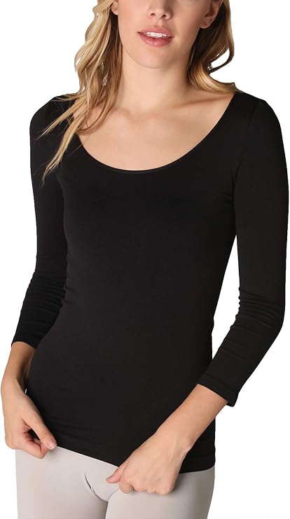 NIKIBIKI Women Seamless 3/4 Sleeve Scoop Neck Top, Made in U.S.A, One Size