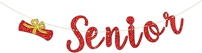 Senior Banner Congrats High School College Senior Graduation Party Decorations Red Glitter Congratulations Grad Graduation Party Supplies