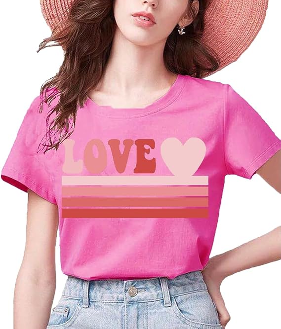 Womens Valentines Love Shirt Novelty Love Heart Shirts Funny Stripes Graphic Tees Casual Short Sleeve Valetine Tops