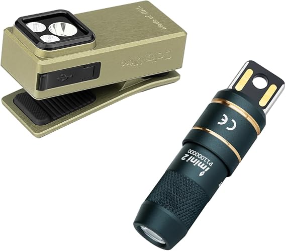 OLIGHT Oclip Ultra Clip Light, Small Running Light & Imini2 Flashlight, Mini Keychain Light Elf Blue