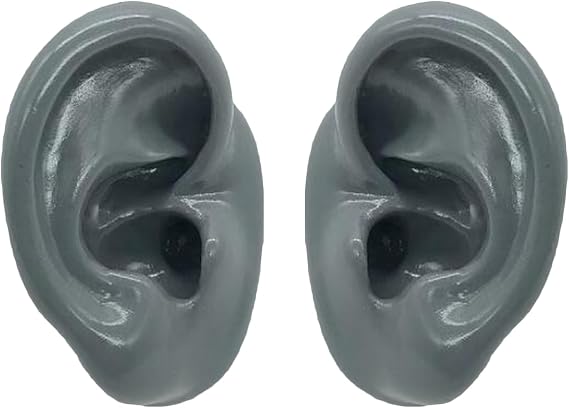 1 Pair Artificial Practical Ear Display Model Simulated Silicone Flexible Professional Ear Model for Teaching Education Jewelry Display,Grey