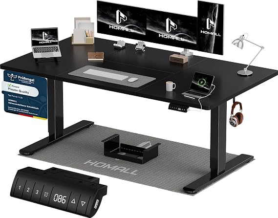 Homall Height-Adjustable Desk 160 x 80 cm Electric Desk with Four-Piece Table Top Computer Desk with Memory Function Standing Desk