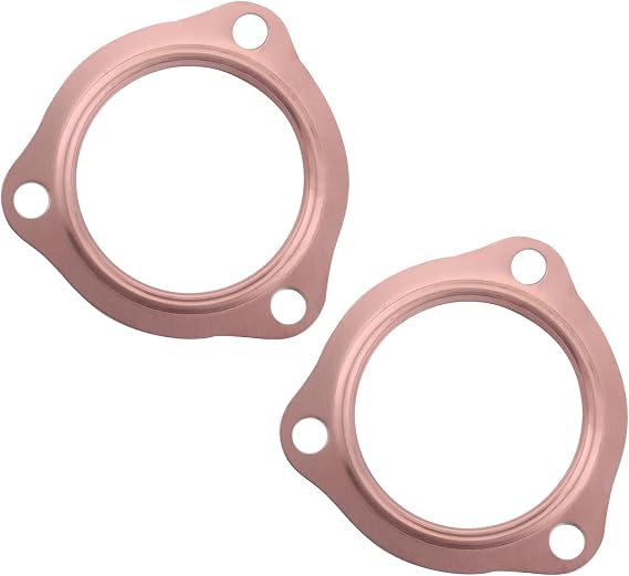 ijuicy 2 PCS Car Exhaust Gaskets, 2.5" Copper Exhaust Manifold Gasket, 3-Bolt Standard Exhaust Pipe Gasket, Ultra Seal Exhaust Flange Gasket, Compatible with Chevrolet SBC BBC 302 305 454 (Gold)