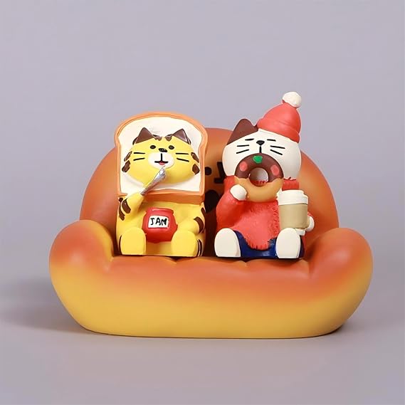 Miniature Cat Figurines, Resin Bread Sofa with Tiger and Kitty Statues, 3 Pack Shelf Desk Decor, Funny Gifts for Cat Lovers