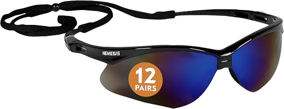 KleenGuardTM V30 NemesisTM Safety Glasses (14481),Blue Lenses with Mirror coating, Black Frame, Unisex Eyewear (12 Pairs/Case)