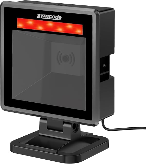 Symcode 2D Bluetooth Barcode Scanner with Wireless Charging Stand, 1968 Feet Transmission Distance 433Mhz Wireless & Bluetooth 2in1 Barcode Reader with Hands-Free Stand