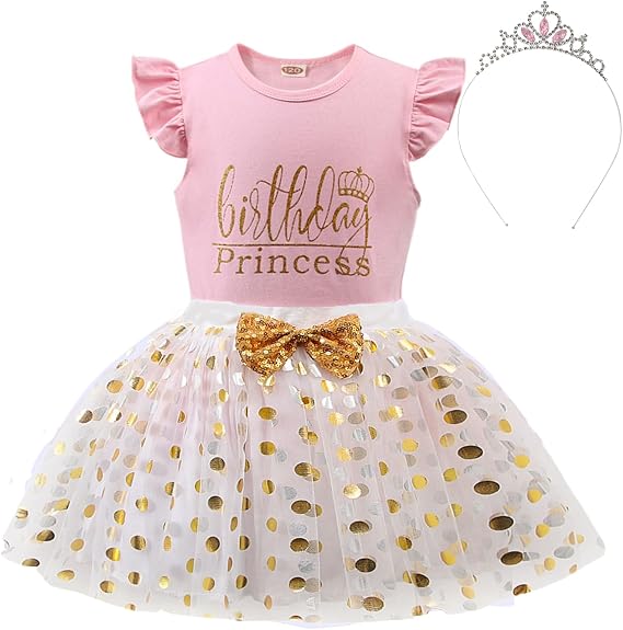 Toddler Kids Baby Girls Birthday Princess Outfits Vest Sleeveless Shirt Polka Dots Mesh Tulle Tutu Skirt Set 3Pcs
