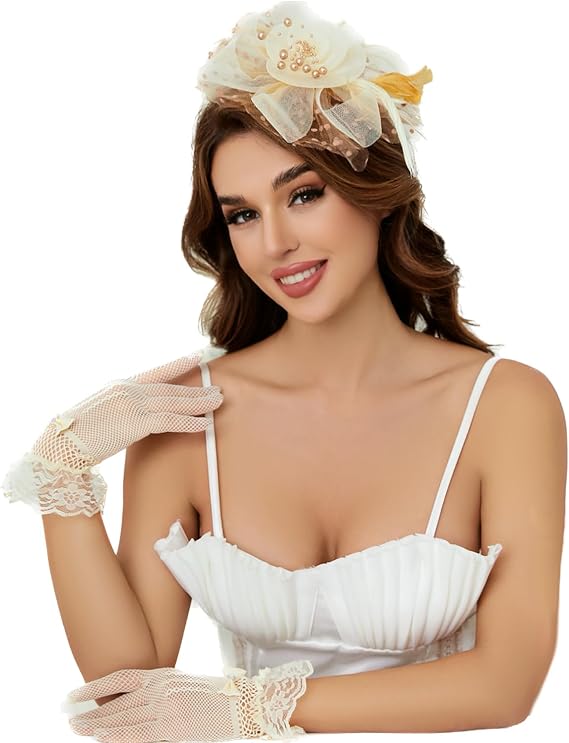 GurZinn Fascinator Hat Veil Feather Fascinator Tea Party Bridal Wedding Veil Pillbox Hat