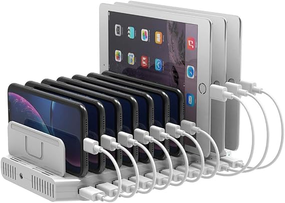 Unitek Charging Station for Multiple Devices,QC 3.0 USB Charging Dock | with Adjustable Dividers and SmartIC, iPhone, iPad, Tablet Organizer Stand-(UL Certified)