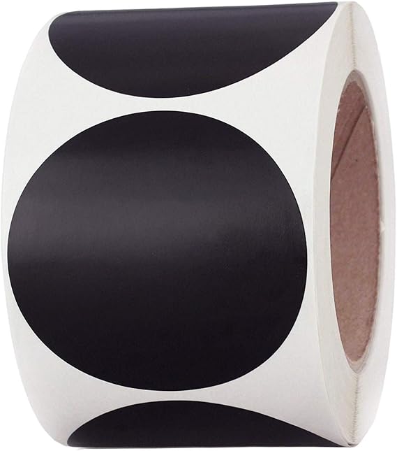 3" Black Color Coding Dot Labels | Permanent Adhesive Round Stickers, Writable Surface - 250 Circle Inventory Stickers Per Roll (Black)