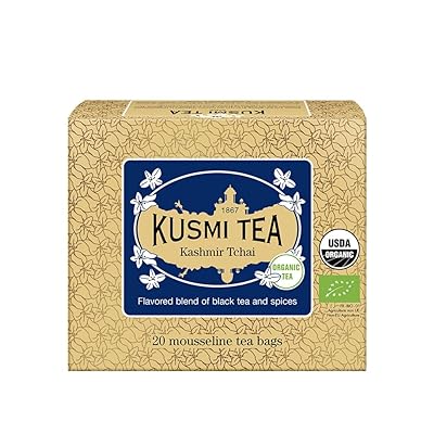 Kusmi Tea - Kashmir Tchai - Organic Black Tea Flavored with Anise, Cardamom, Cinnamon, Ginger & Cloves - Smooth, Flavourful, Caffeinated Tea - Box of 20 Tea Bags