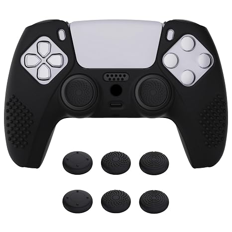 eXtremeRate PlayVital Black 3D Studded Edition Anti-Slip Silicone Cover Skin for ps5 Controller, Soft Rubber Case Protector for ps5 Wireless Controller with 6 Black Thumb Grip Caps