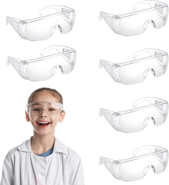 Safety Glasses, 6 Pack Protective Glasses, Clear Safety Glassess Eye Protection Goggles with Anti-Splash Lab Goggles Side Shields for Construction Laboratory Outdoor